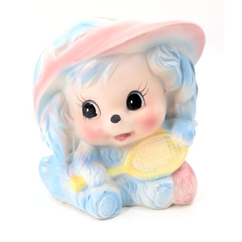 Napcoware Blue Puppy Dog Tennis Hat Cutesy Sporty Retro Ceramic Planter Pot